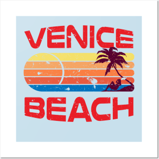 Vintage Style Distressed Venice Beach Posters and Art